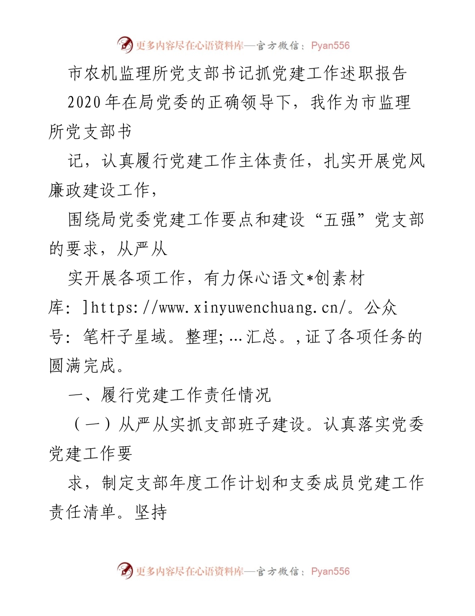 [发言] 党建工作述职 - 市农机监理所党支部书记党建工作述职报告.docx_第1页