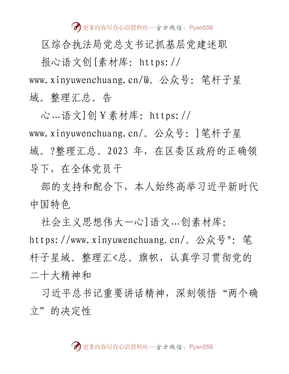 [发言] 党建述职 - 加强党建引领，推动综合执法高质量发展.docx_第1页