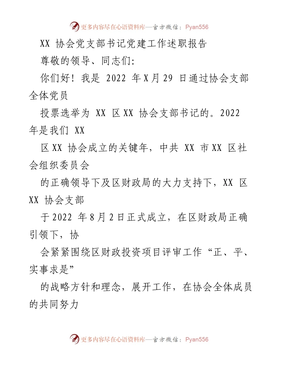 [发言] 党建工作述职 - XX 协会党支部书记年度工作述职报告.docx_第1页