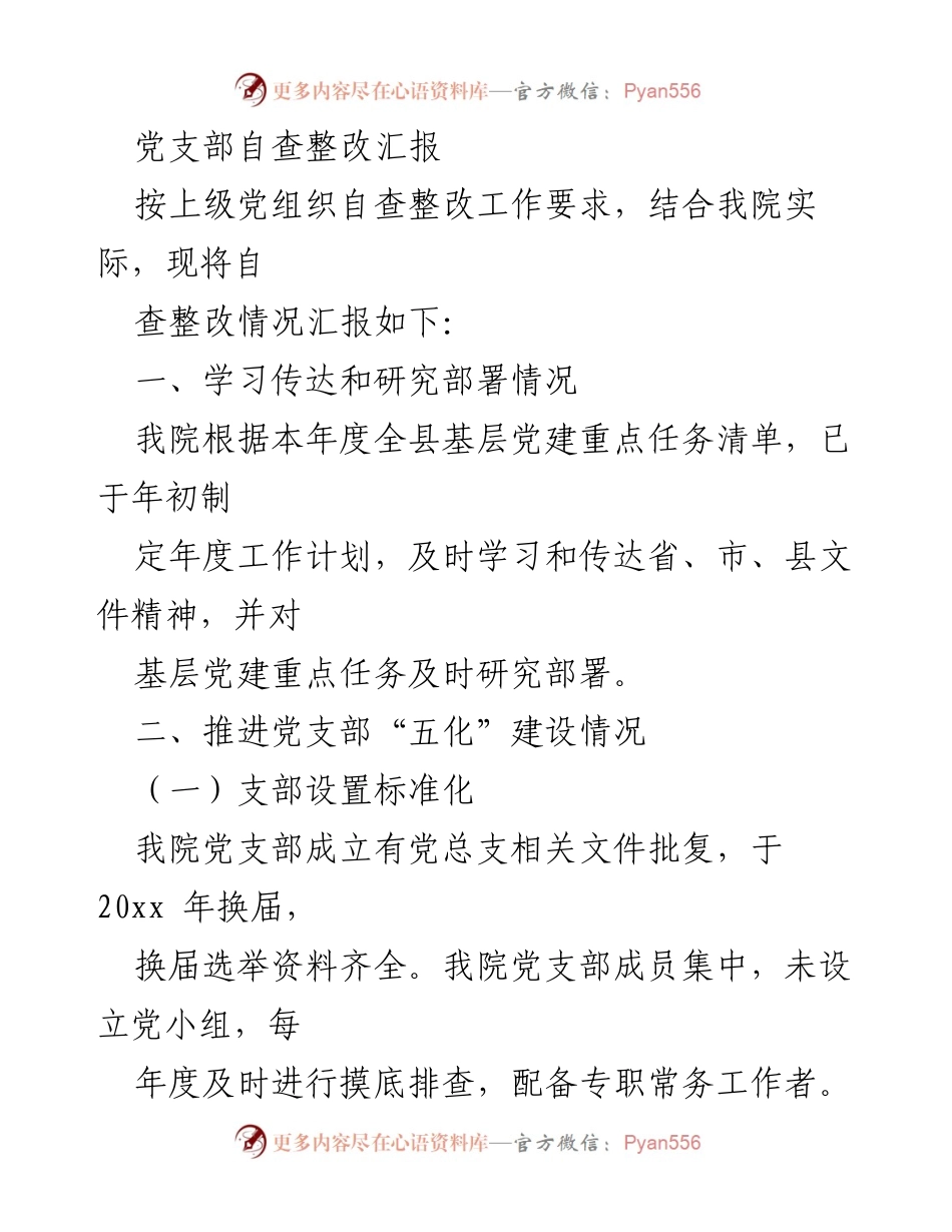 [发言] 党支部自查整改会议 - 党支部自查整改工作汇报.docx_第1页