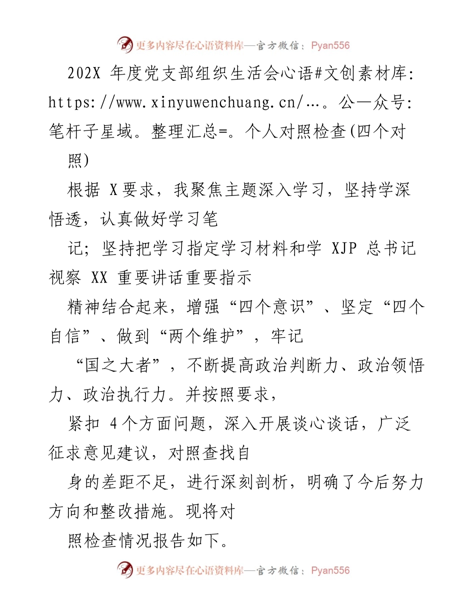 [发言] 党支部组织生活会 - 202X年度党支部组织生活会个人对照检查报告.docx_第1页