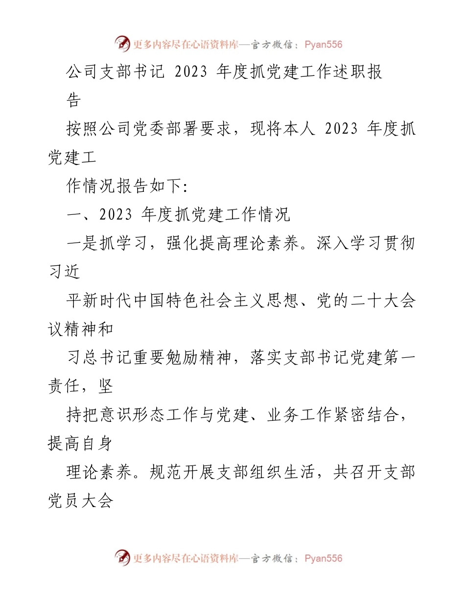 [发言] 党建工作述职 - 2023年度党建工作述职报告总结.docx_第1页