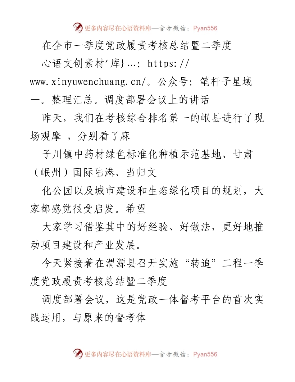[发言] 党政履责考核会议 - 一季度党政履责考核总结与二季度部署讲话.docx_第1页