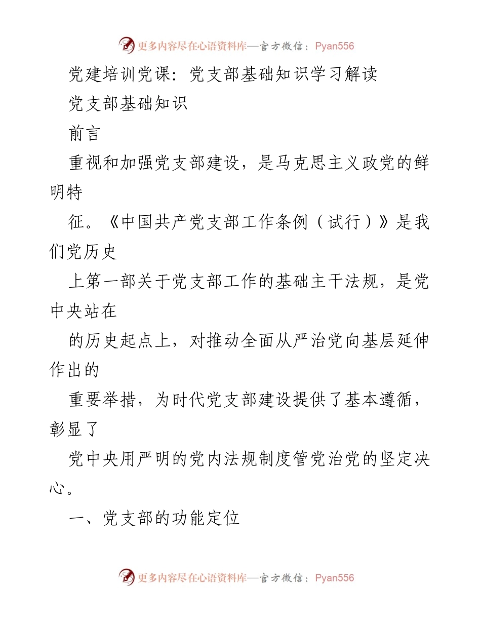 [发言] 党建培训 - 党支部基础知识及其重要性解读.docx_第1页