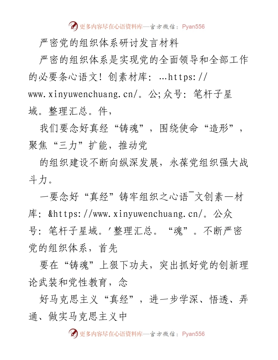 [发言] 党的组织建设研讨会 - 严密党的组织体系：提升政治力量与服务能力.docx_第1页