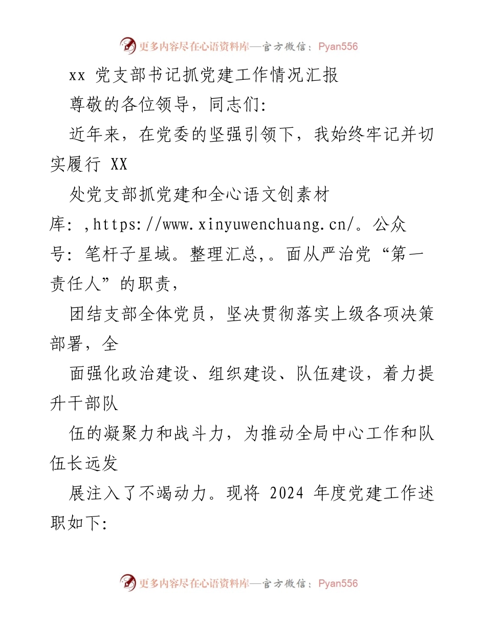 [发言] 党建工作汇报 - 2024年度党支部党建工作情况汇报.docx_第1页