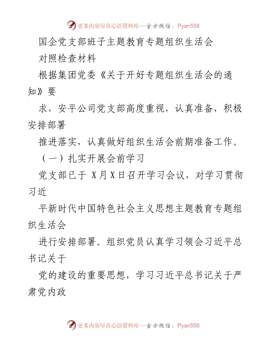 [发言] 党支部专题组织生活会 - 国企党支部主题教育组织生活会对照检查材料总结_1.docx_第1页