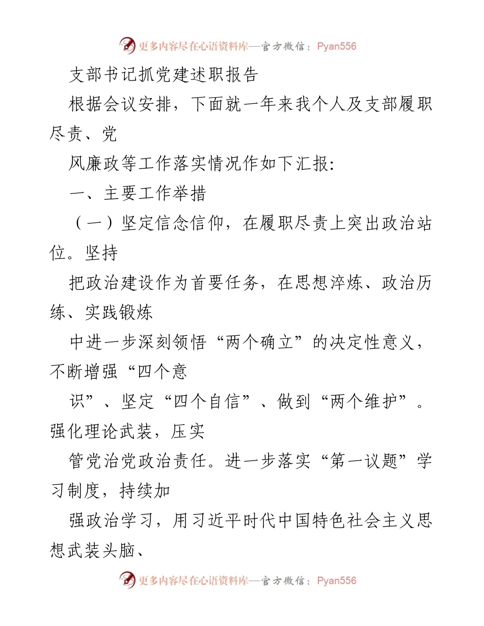 [发言] 党建述职会议 - 支部书记党建述职报告总结.docx_第1页