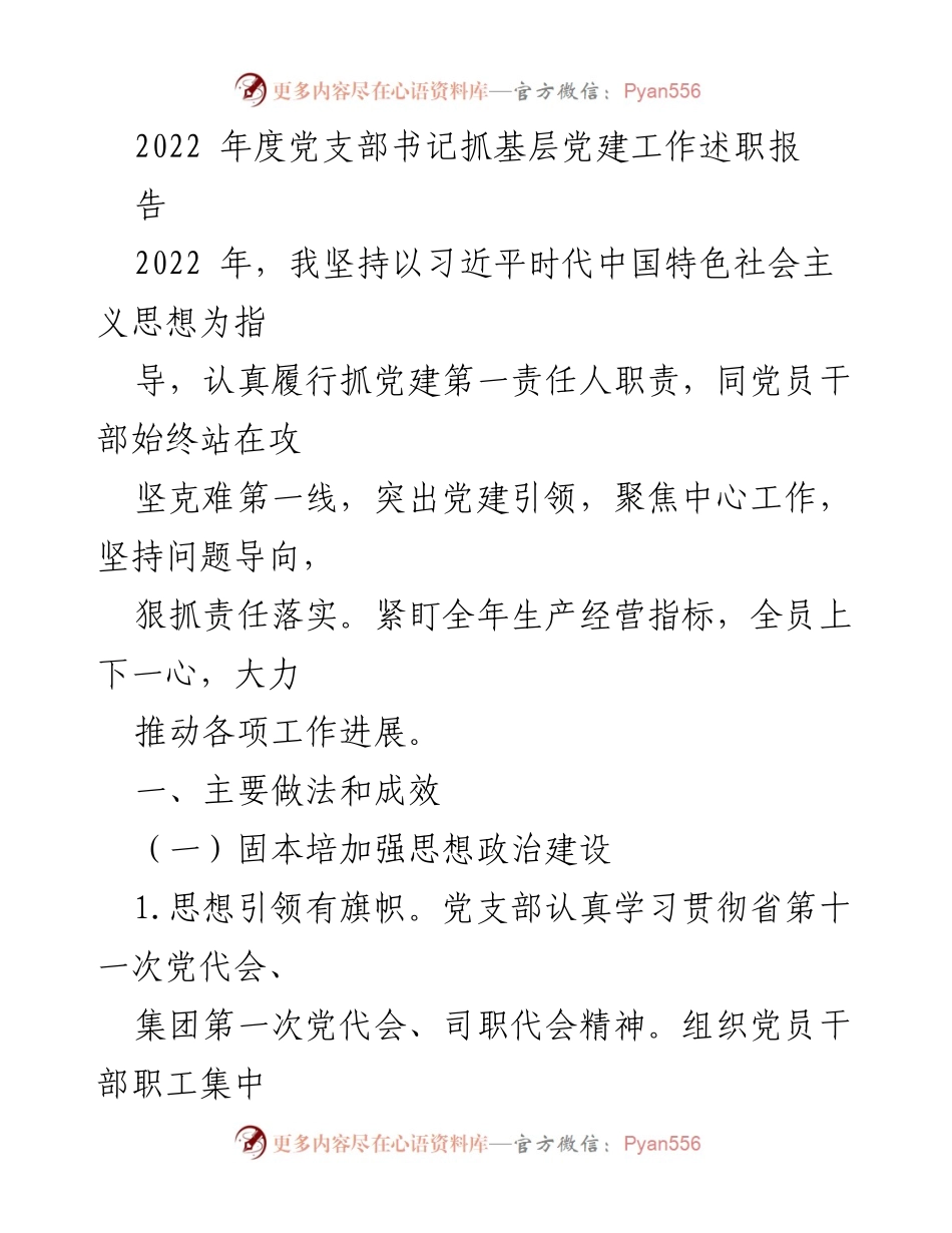 [发言] 党支部年度述职 - 2022年度党支部书记抓基层党建工作述职报告.docx_第1页