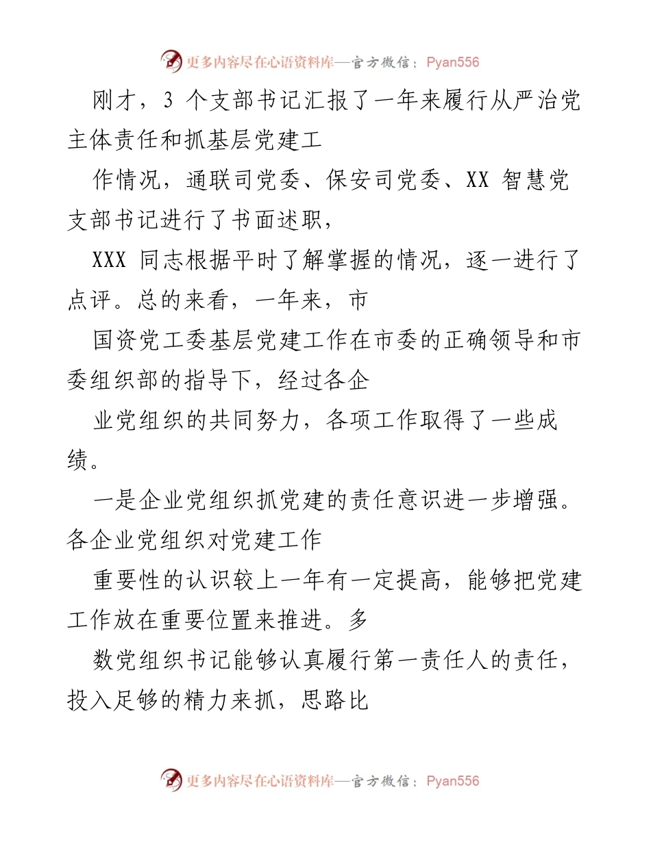 [发言] 党建工作总结会 - 关于市国资党工委基层党建工作年度汇报及成效分析.docx_第1页