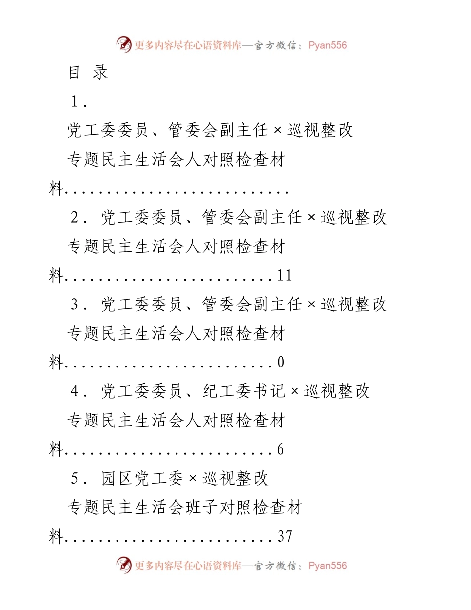 [发言] 党工委委员巡视整改专题民主生活会对照检查材料总结.docx_第1页