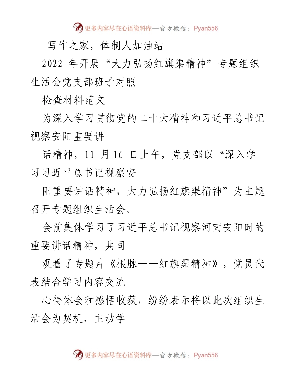 [发言] 党支部专题组织生活会 - 深入学习红旗渠精神，提升党员理论素养与管理能力.docx_第1页