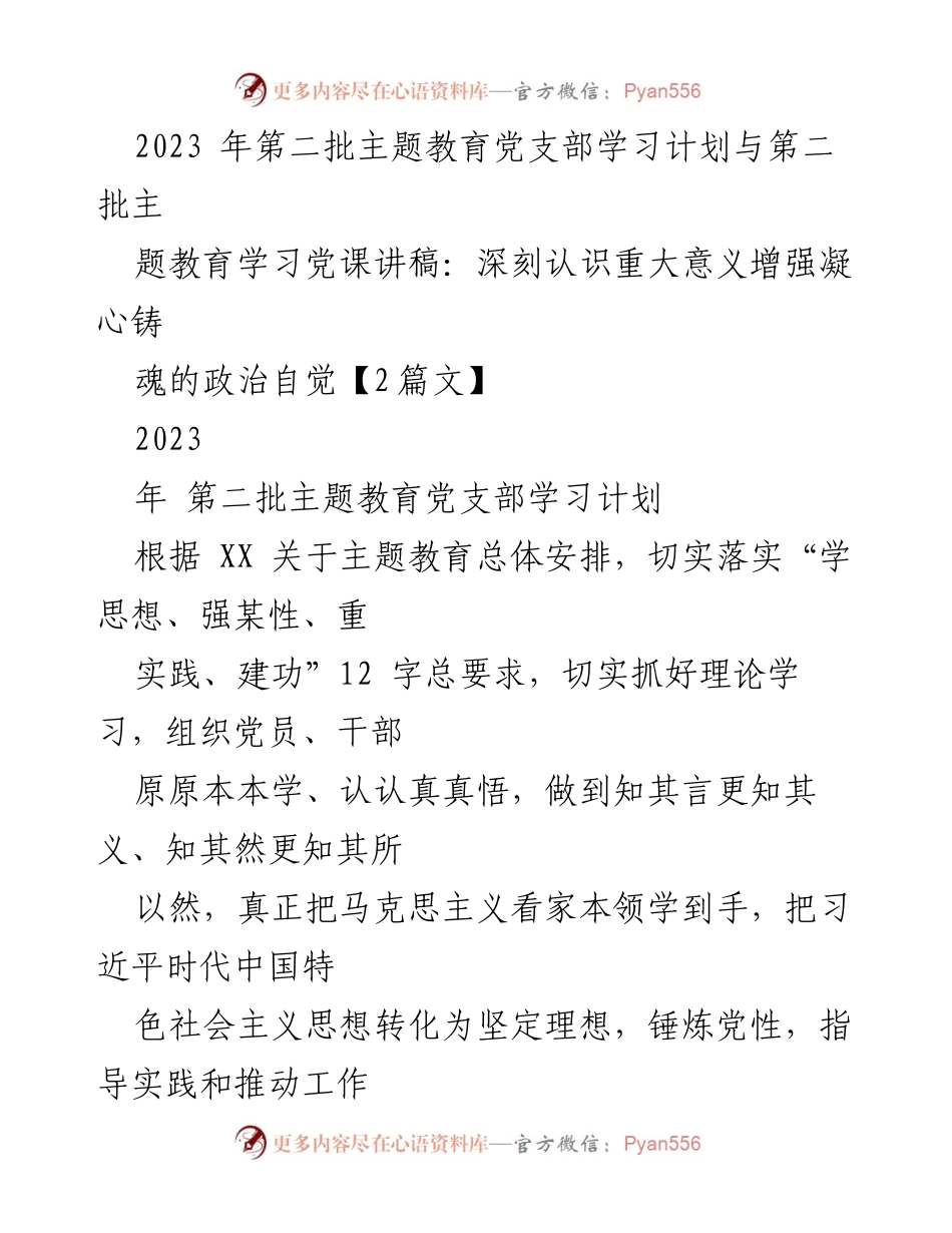 [发言] 党支部主题教育 - 深刻认识重大意义，增强凝心铸魂的政治自觉.docx_第1页