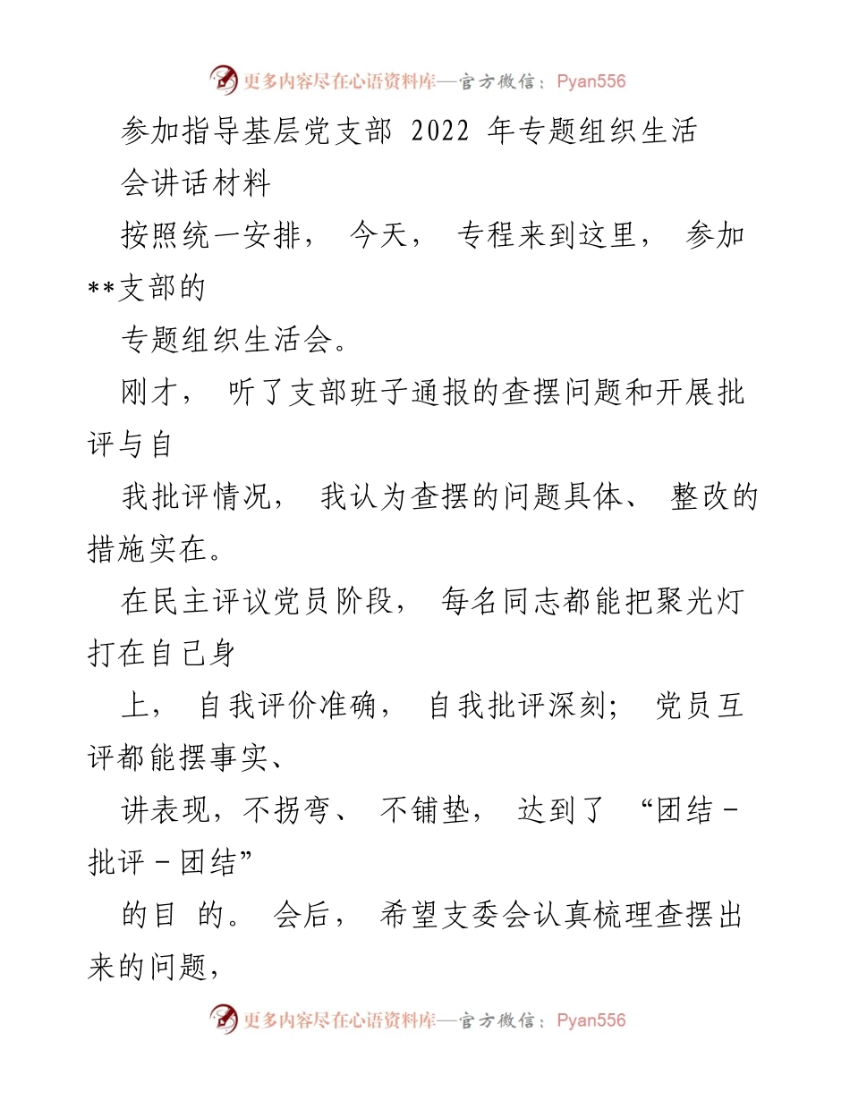 [发言] 党支部专题组织生活会 - 加强党内政治生活，推动全面从严治党_1.docx_第1页