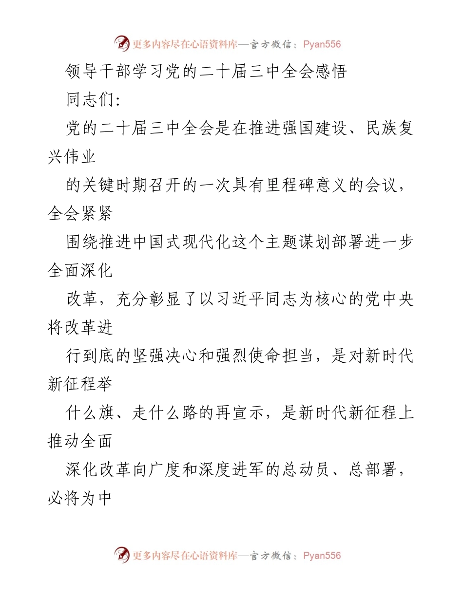 [发言] 党的二十届三中全会学习会 - 深刻领会党的二十届三中全会精神的重要性与实践意义.docx_第1页