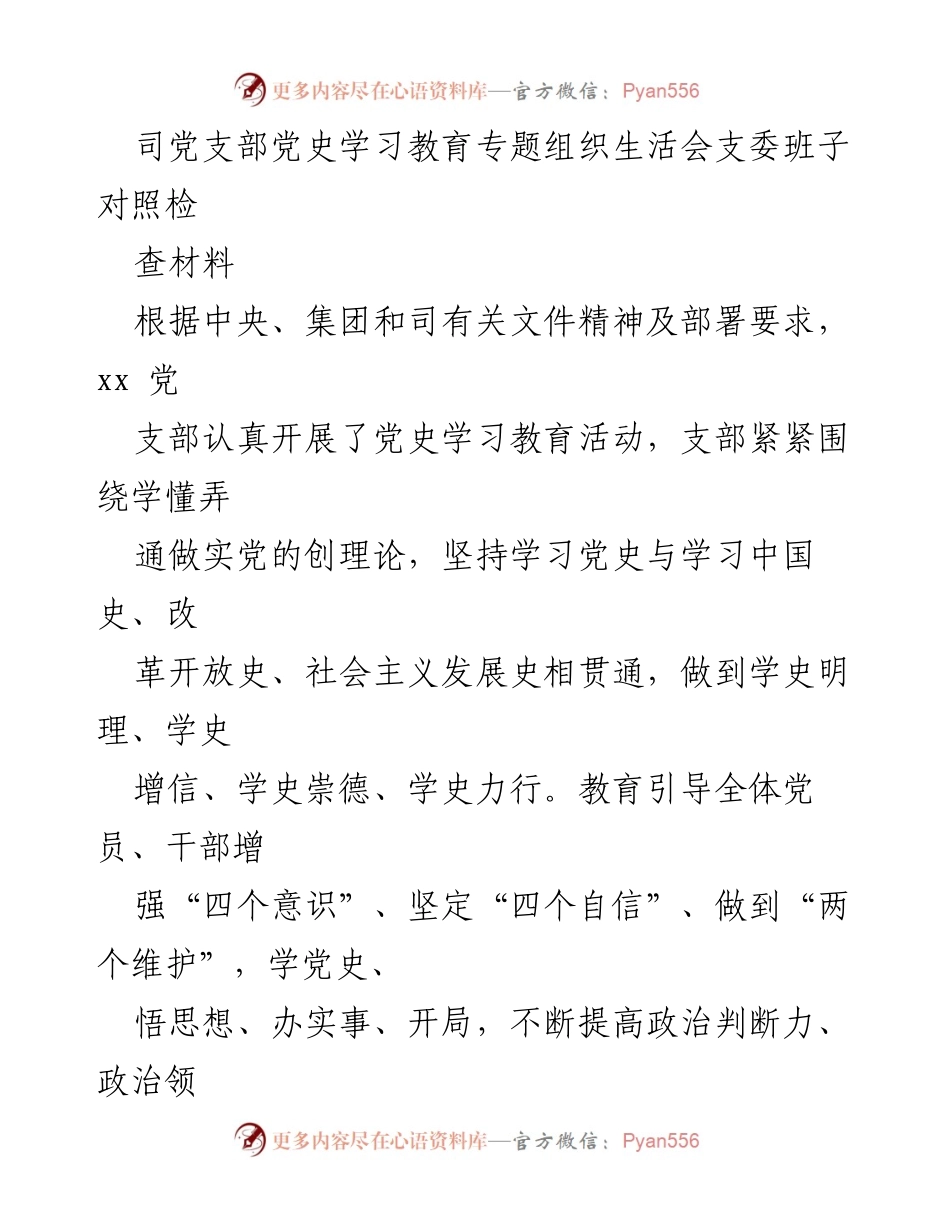 [发言] 党支部组织生活会 - 党史学习教育专题组织生活会支委班子对照检查材料.docx_第1页