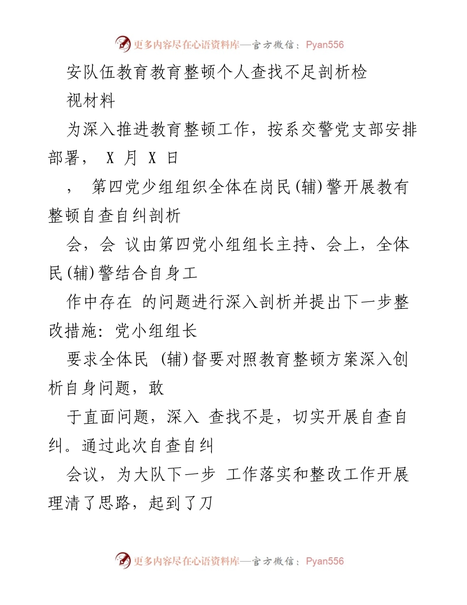 [发言] 党支部教育整顿会议 - 自查自纠中的不足与整改建议.docx_第1页