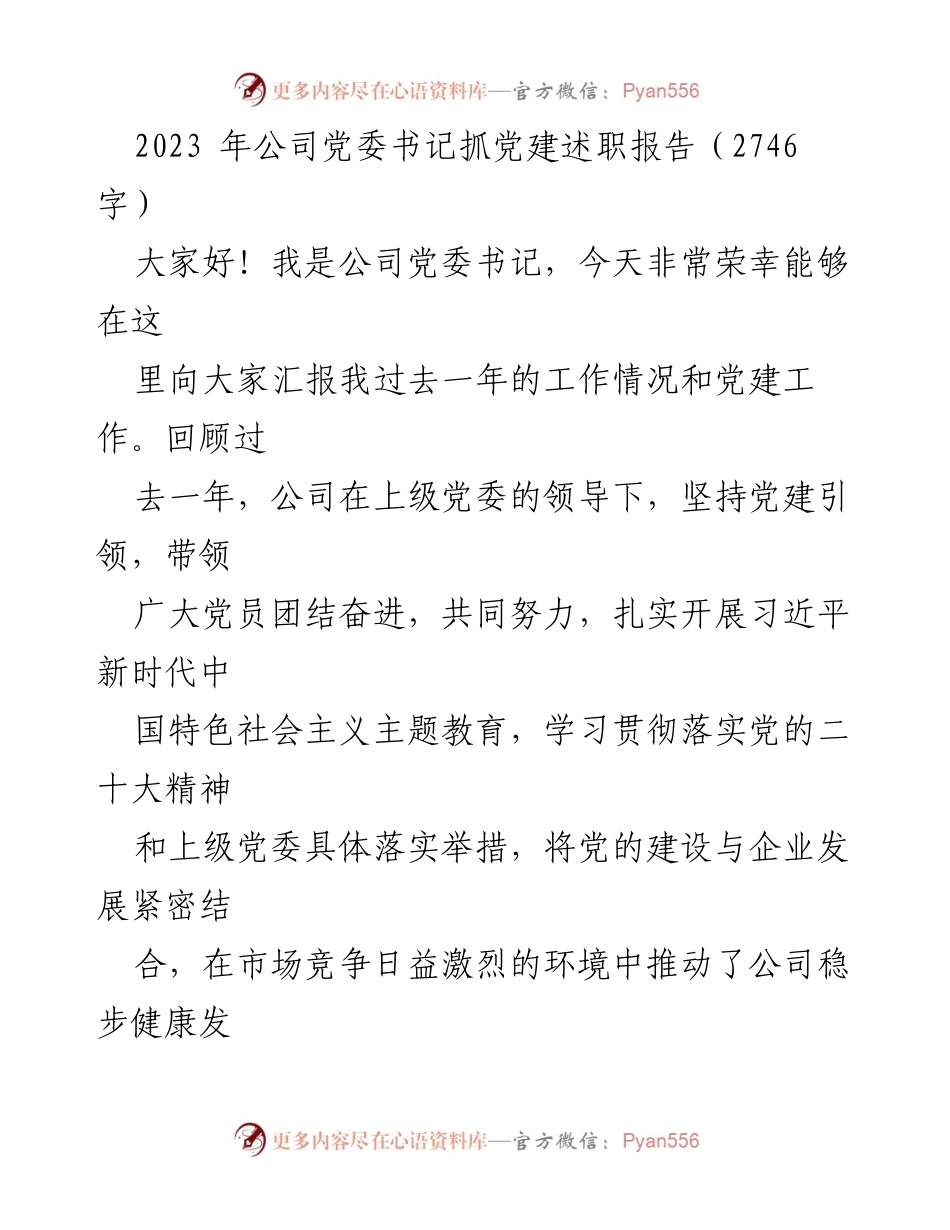 [发言] 党委会议 - 2023年度党建工作述职报告.docx_第1页