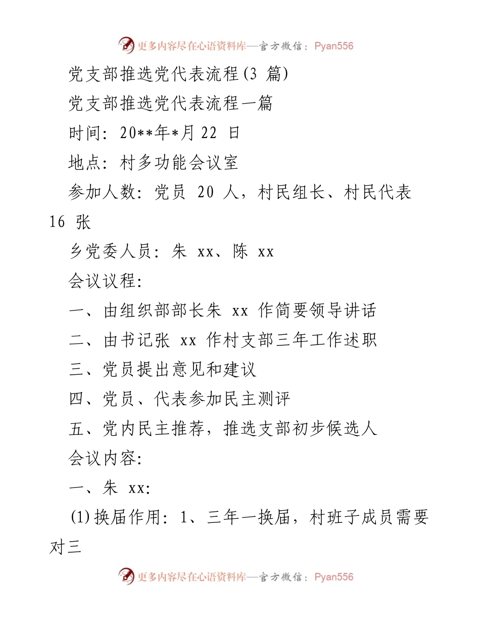 [发言] 党支部换届会议 - 党支部推选党代表流程与工作总结.docx_第1页