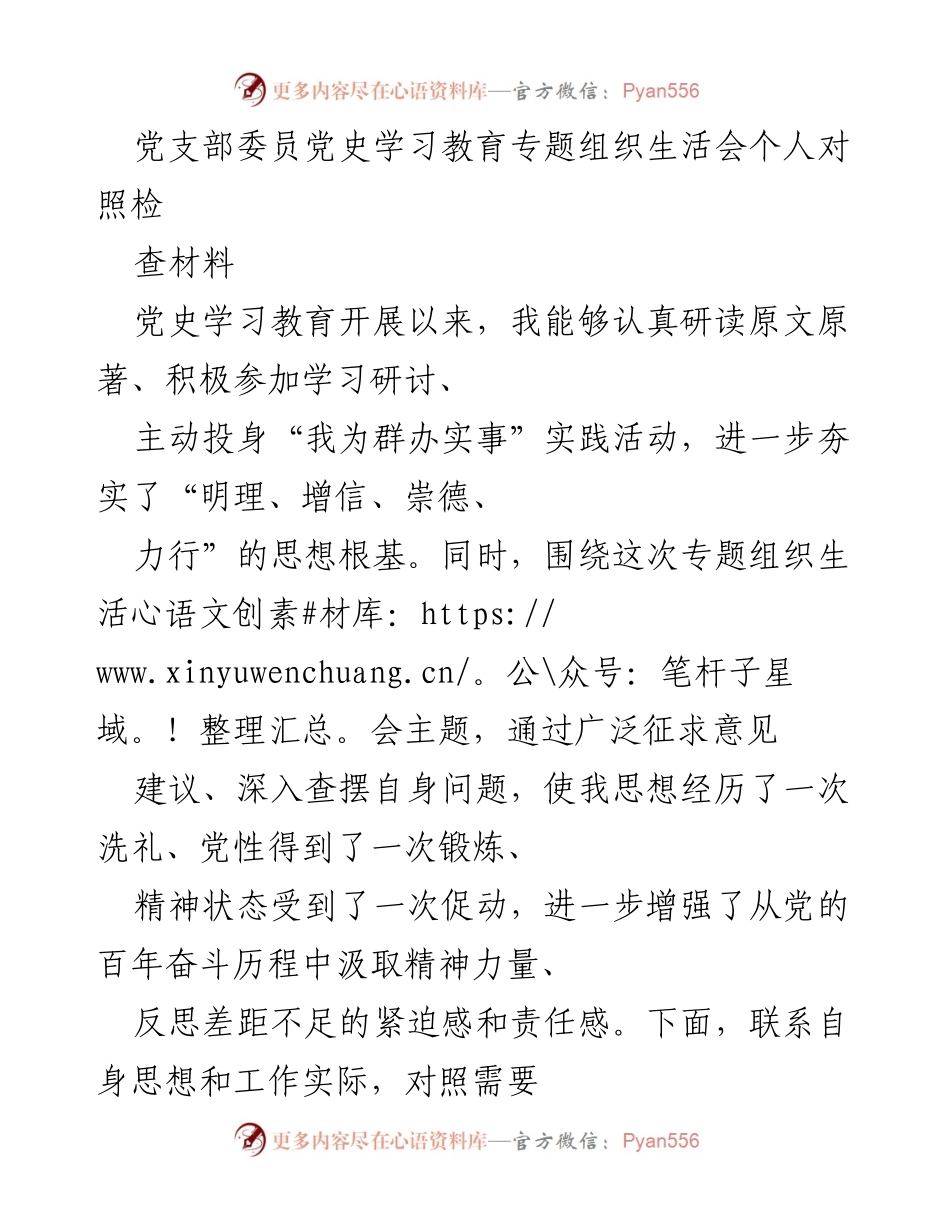 [发言] 党支部专题组织生活会 - 个人对照检查材料总结.docx_第1页