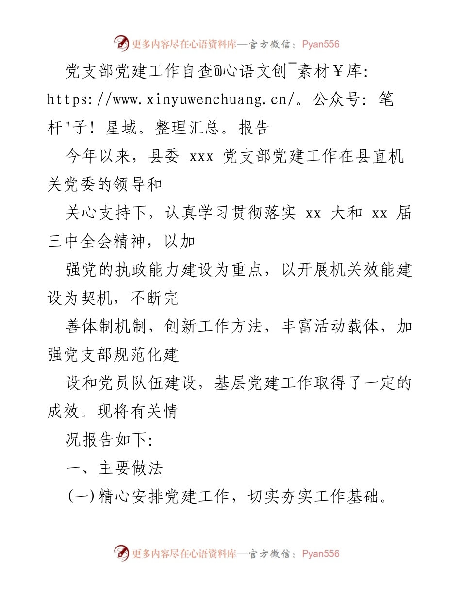 [发言] 党支部自查 - 党支部党建工作自查报告总结与反思.docx_第1页