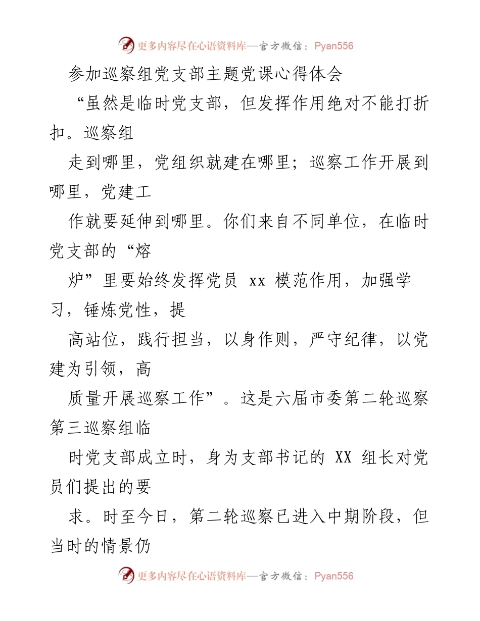 [发言] 党支部主题党课 - 以党建引领提升巡察工作能力的心得体会.docx_第1页