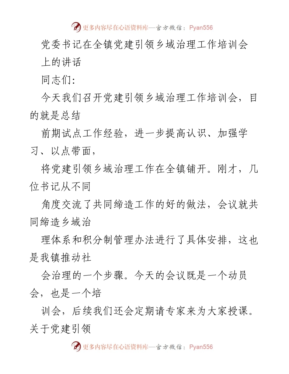 [发言] 党建引领乡域治理工作培训会 - 党建引领乡域治理的重要性与实践探索.docx_第1页