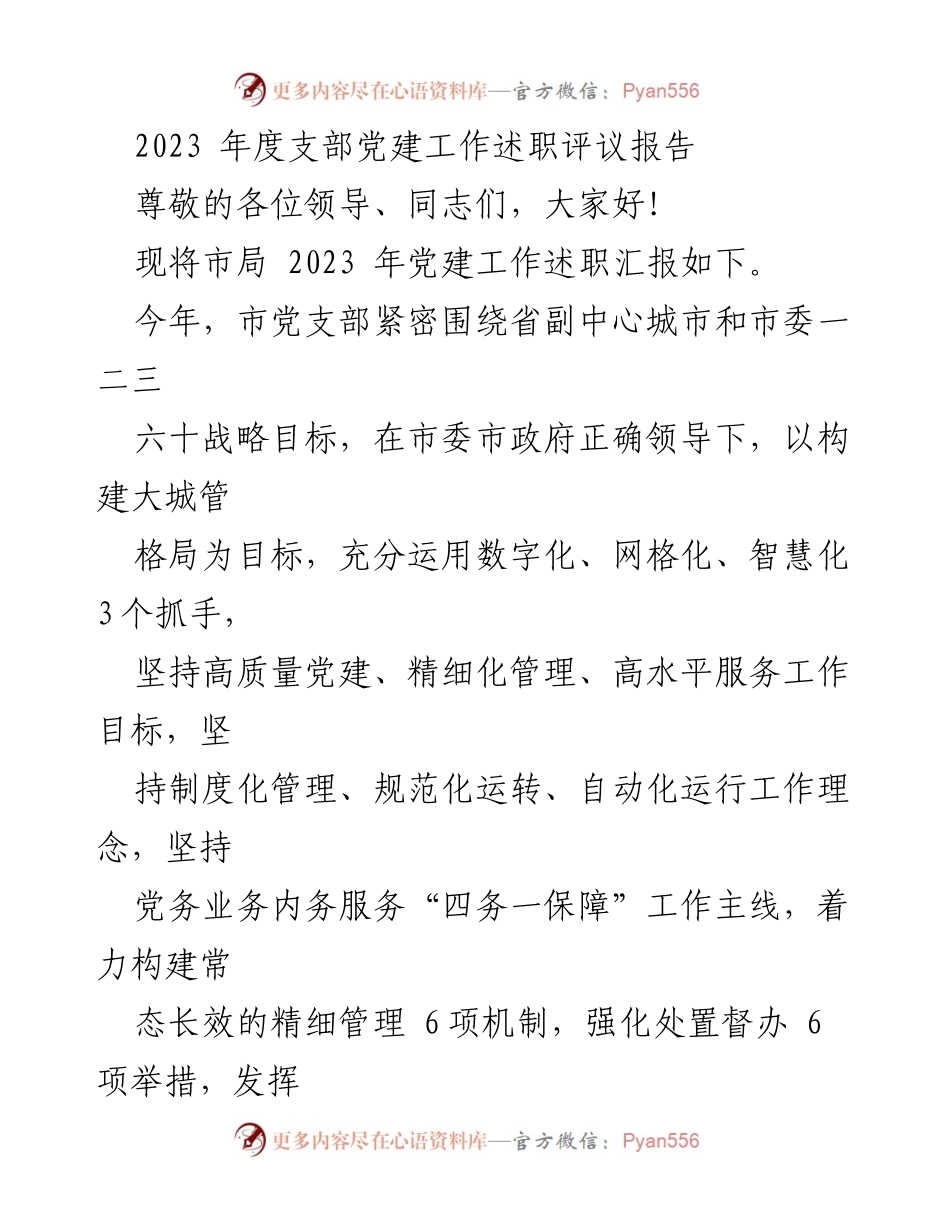 [发言] 党建工作述职 - 2023年度市局党建工作述职评议报告_1.docx_第1页