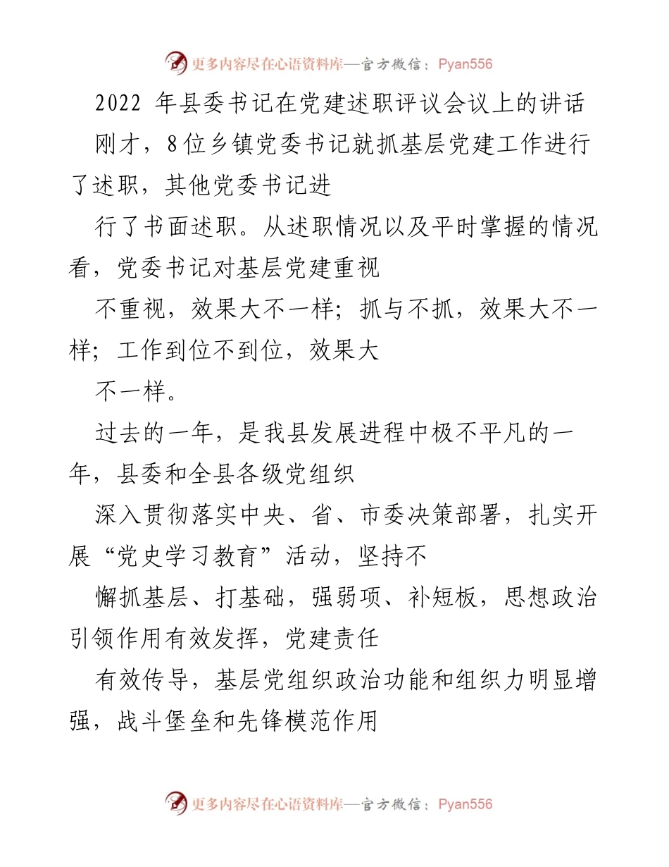 [发言] 党建述职评议会议 - 加强基层党建工作，推动经济社会发展双胜利.docx_第1页