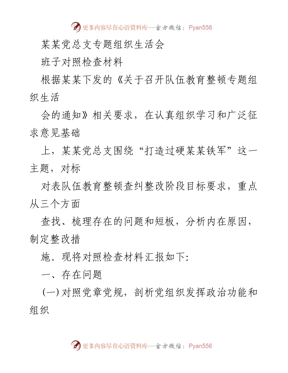 [发言] 党总支专题组织生活会 - 对照检查材料汇报及整改措施分析.docx_第1页