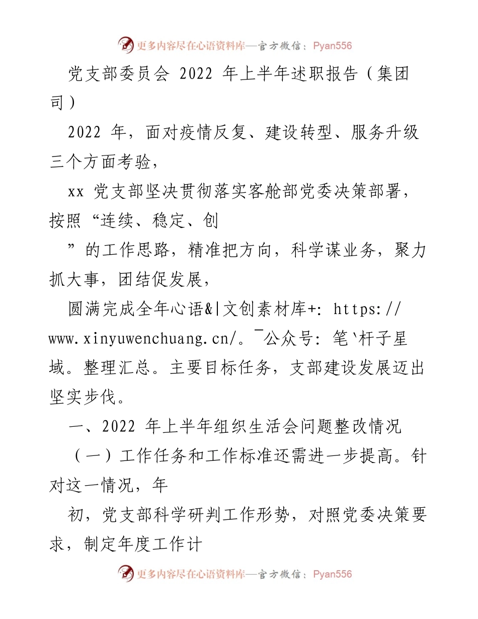 [发言] 党支部委员会 - 2022年上半年党支部述职报告与工作总结.docx_第1页