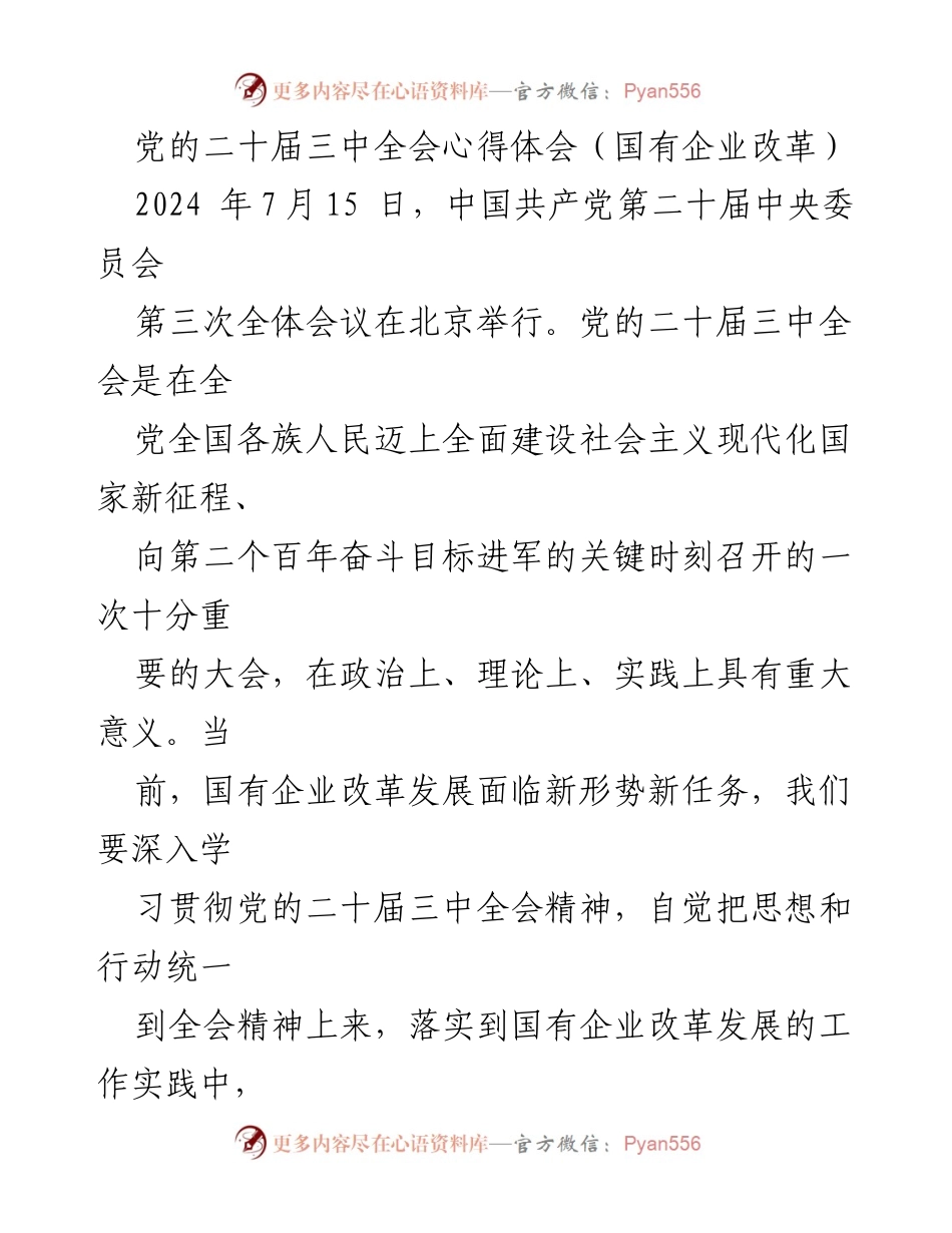 [发言] 党的二十届三中全会 - 深入学习贯彻党的二十届三中全会精神，推动国有企业改革发展.docx_第1页