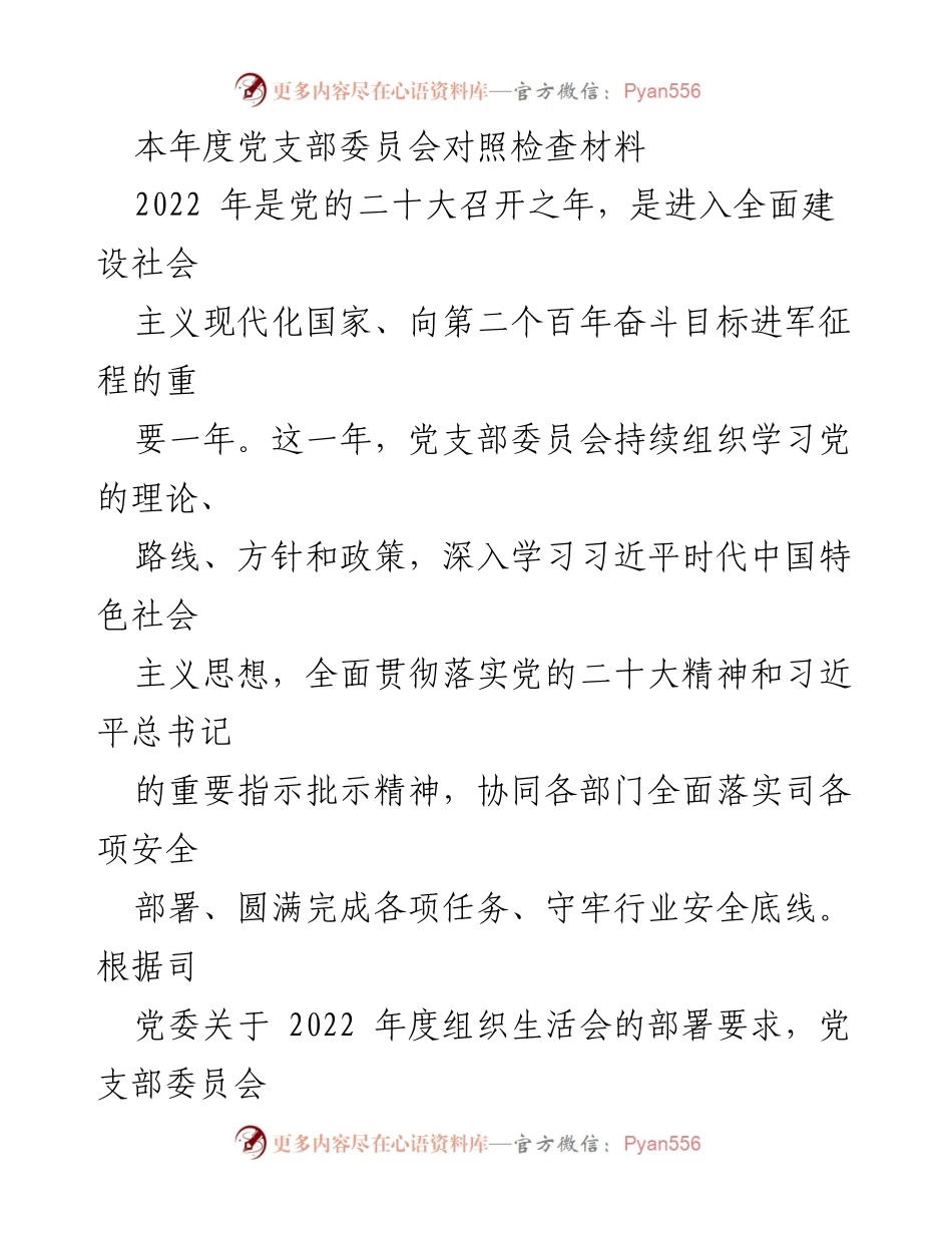 [发言] 党支部年度总结会议 - 2022年度党支部工作对照检查与反思.docx_第1页