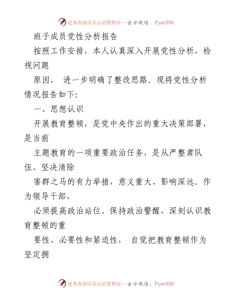 [发言] 党性分析会议 - 班子成员党性分析报告总结.docx_第1页
