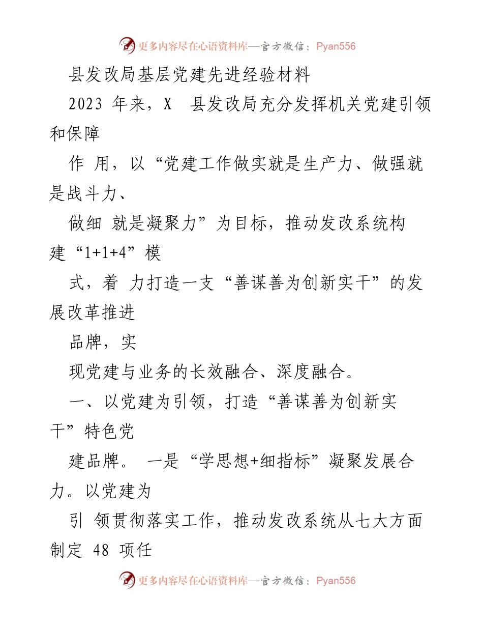 [发言] 党建工作会议 - 发改局党建引领与业务融合的创新实践.docx_第1页