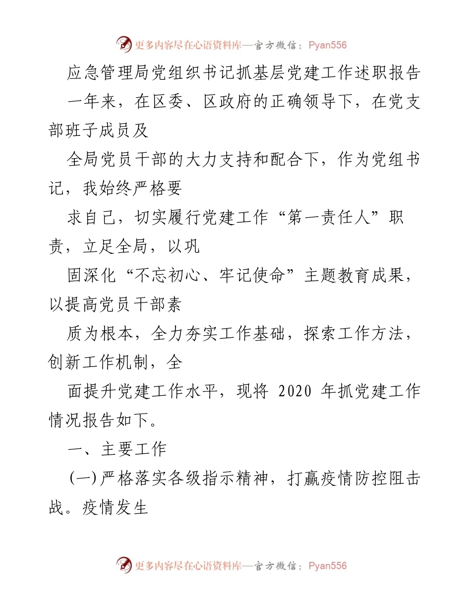 [发言] 党建工作述职 - 加强应急管理局基层党建工作成效与实践.docx_第1页