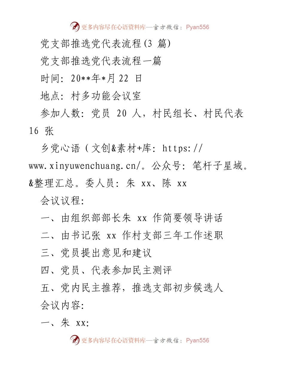 [发言] 党支部推选会议 - 党支部换届推选流程与工作总结.docx_第1页