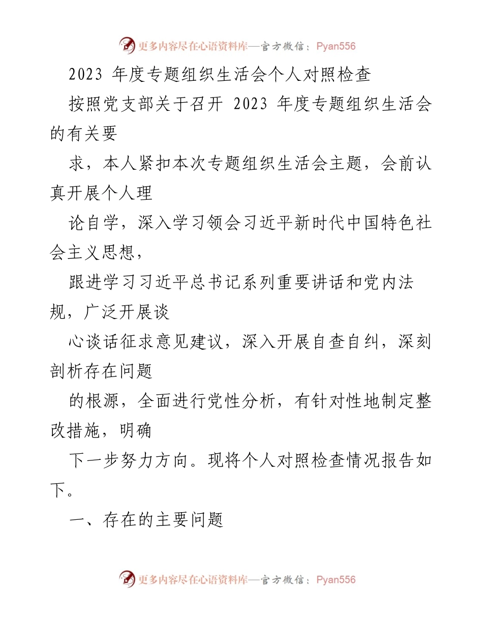 [发言] 党支部专题组织生活会 - 2023年度个人对照检查报告.docx_第1页