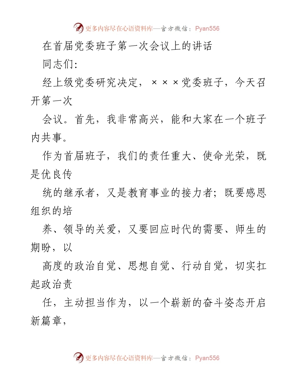 [发言] 党委班子第一次会议 - 新时代的责任与担当.docx_第1页