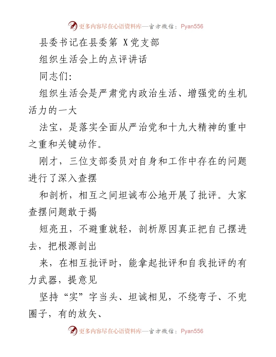 [发言] 党支部组织生活会 - 强化自我批评，推动整改落实.docx_第1页