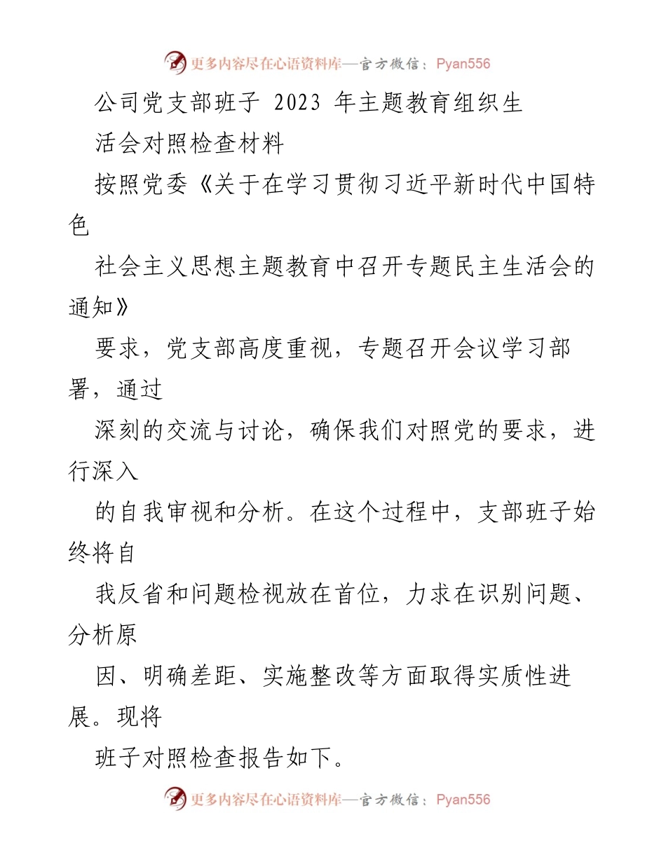 [发言] 党支部主题教育生活会 - 2023年党支部主题教育对照检查报告.docx_第1页