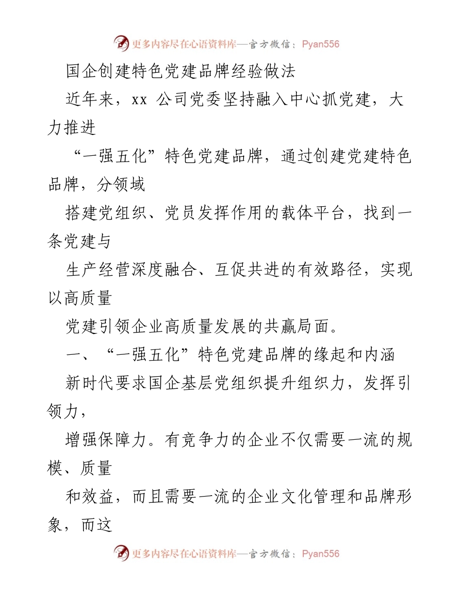 [发言] 党建工作会议 - 国企党建品牌建设经验分享.docx_第1页