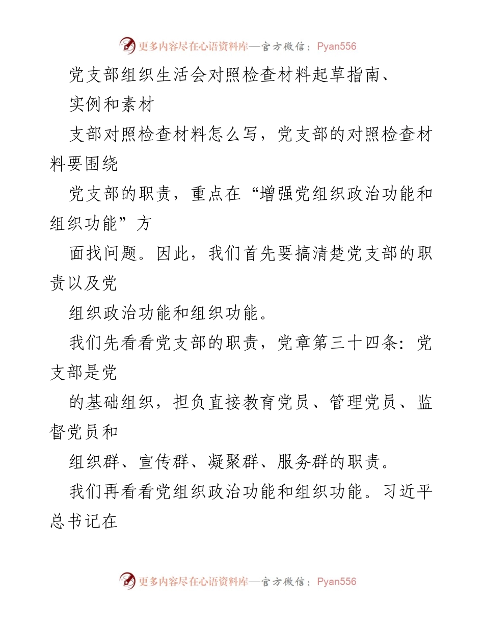 [发言] 党支部组织生活会 - 党支部对照检查材料起草指南及查摆问题建议.docx_第1页