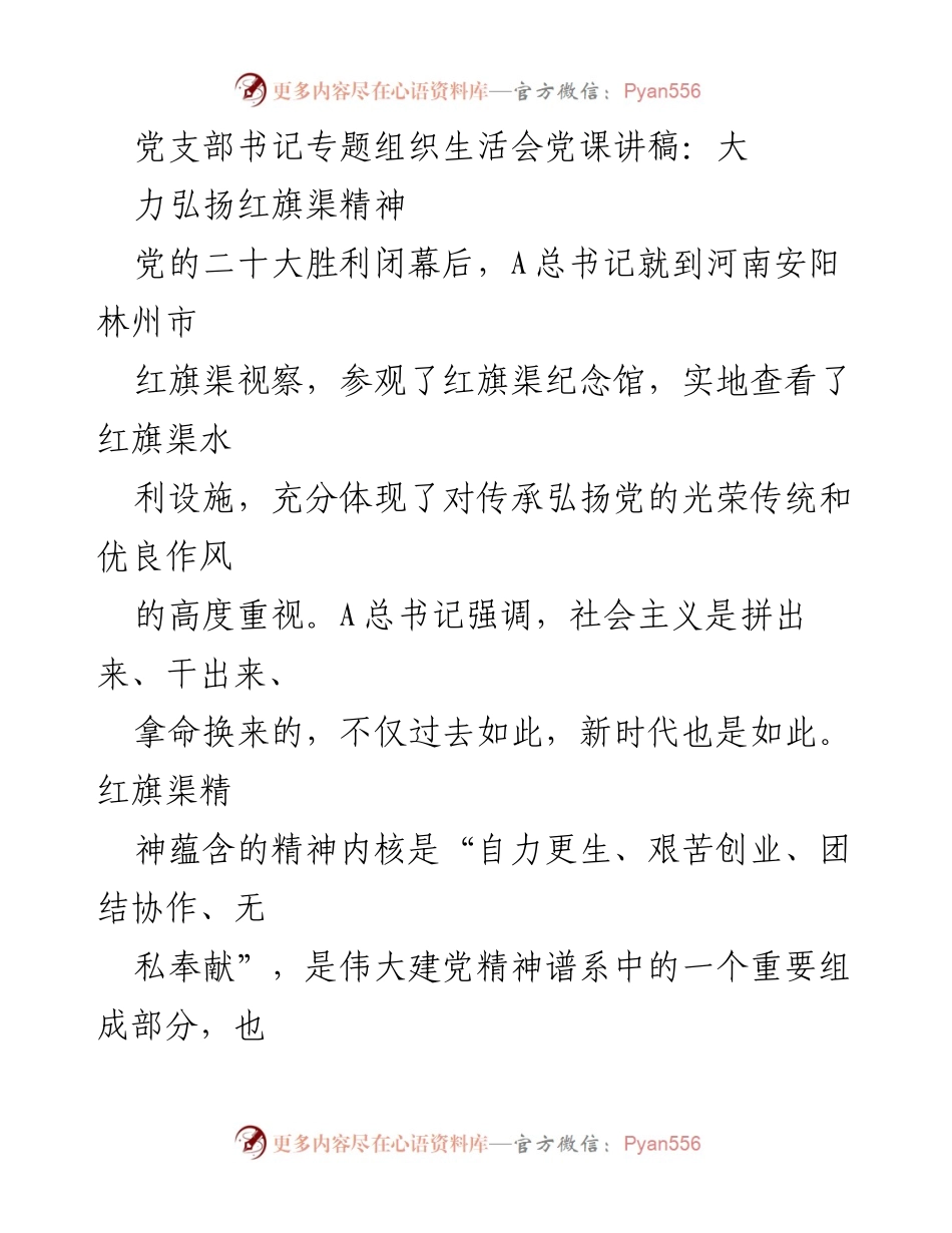 [发言] 党支部书记专题组织生活会 - 弘扬红旗渠精神，践行新时代党员使命.docx_第1页