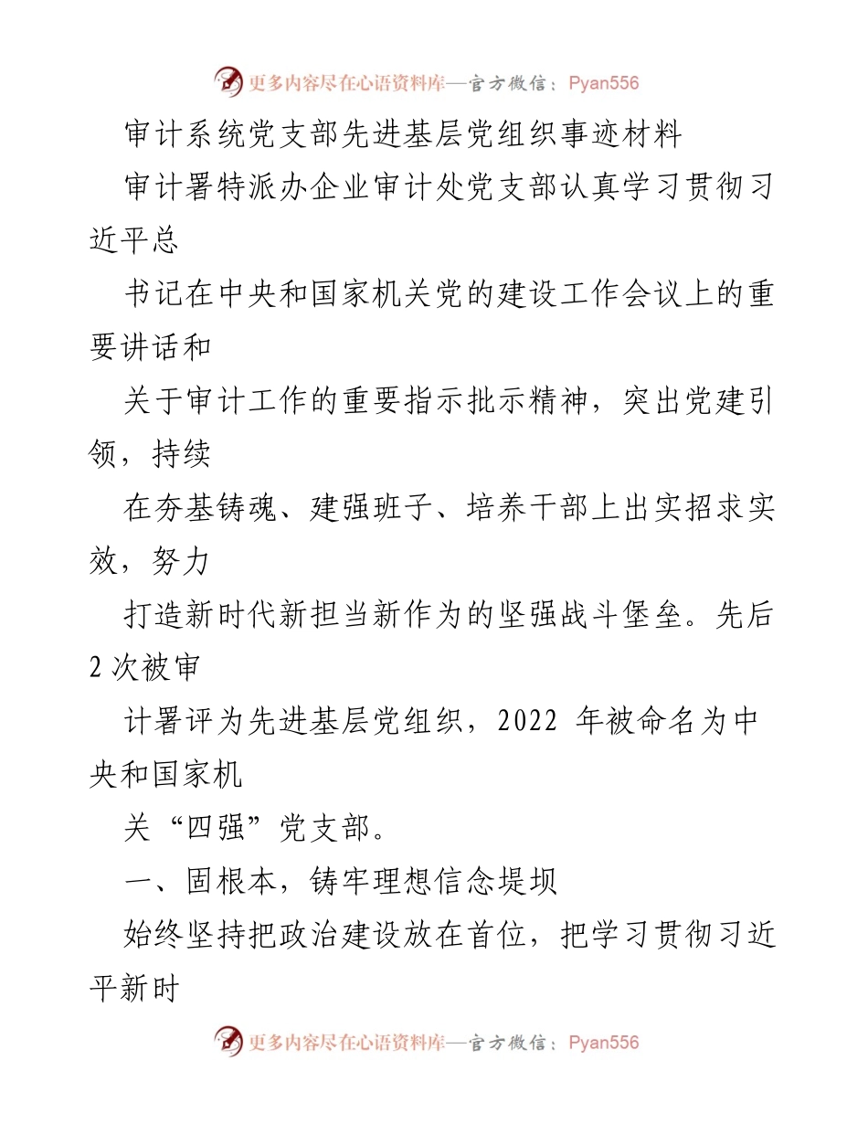 [发言] 党支部建设 - 审计系统党支部先进事迹分享.docx_第1页