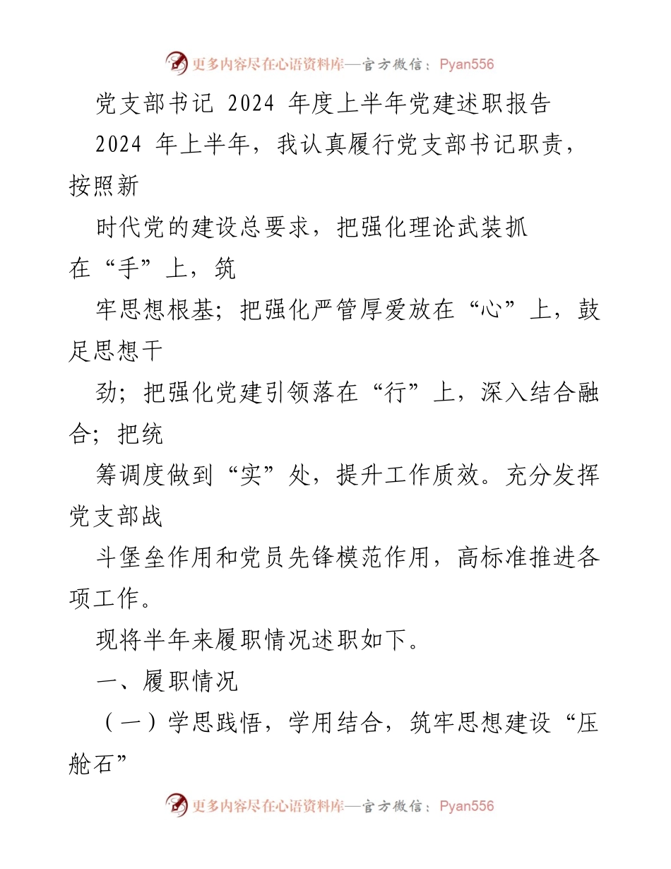[发言] 党支部书记述职 - 2024年度上半年党建工作述职报告.docx_第1页