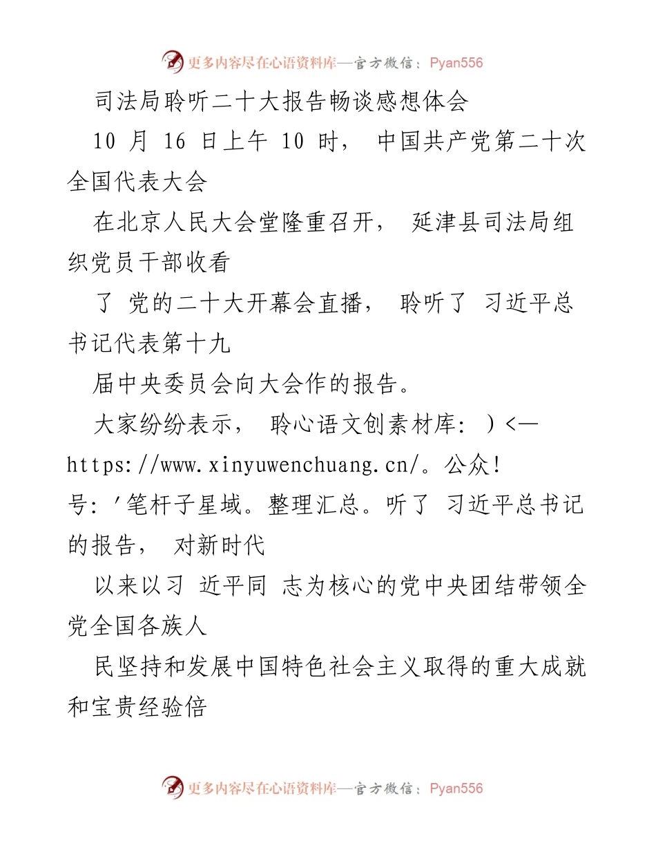 [发言] 党的二十大报告学习会 - 聆听二十大报告，坚定法治信念与责任担当.docx_第1页