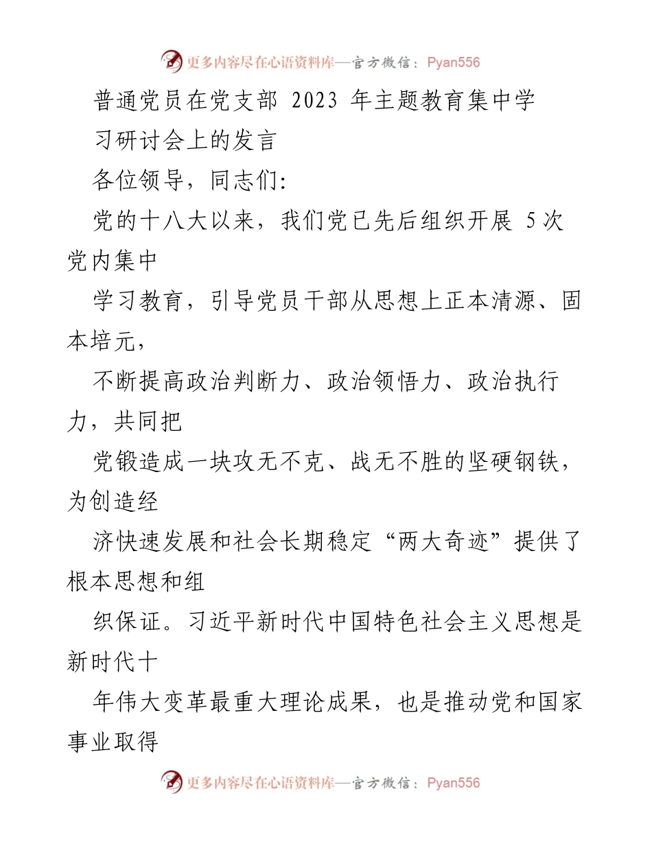 [发言] 党支部主题教育集中学习研讨会 - 坚定理想信念，锤炼党性修养，推动高质量发展.docx_第1页