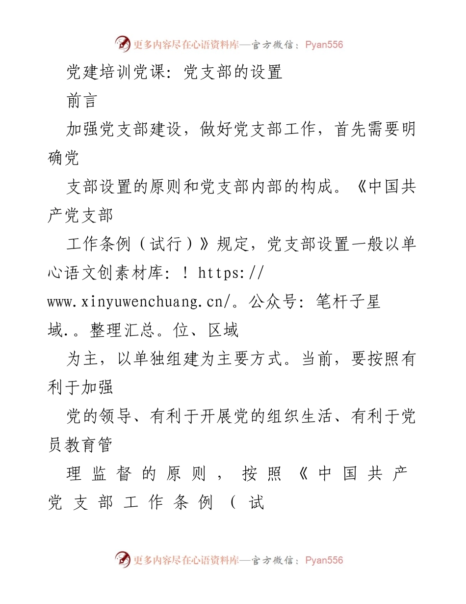 [发言] 党建培训 - 加强党支部建设与设置原则解析.docx_第1页