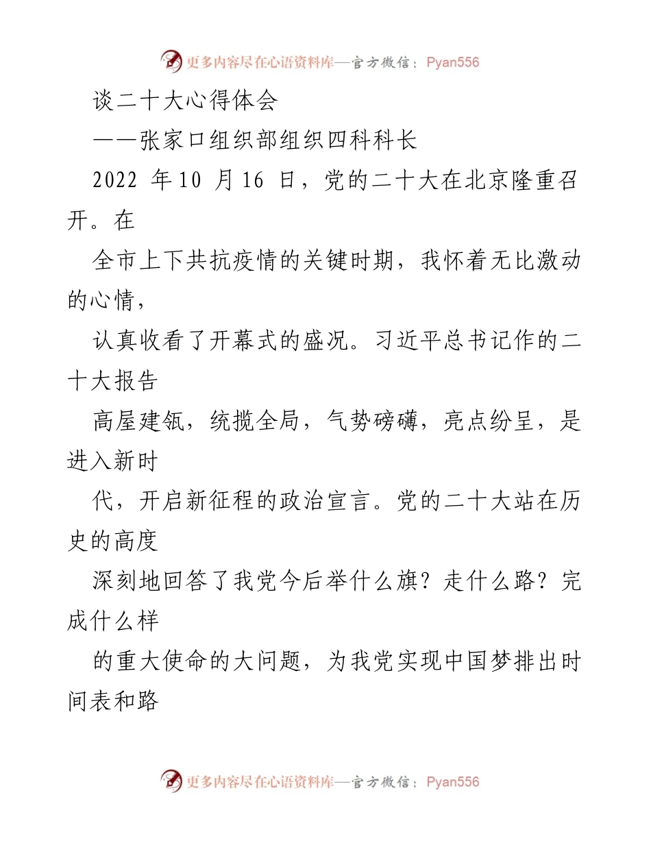 [发言] 党的二十大总结 - 党的二十大心得体会与新时代使命解析.docx_第1页